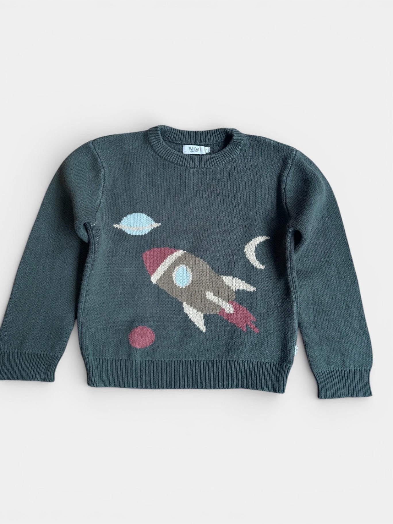 Jaquard-Pullover oliv mit Raketen-Motiv Gr.122 | Wheat