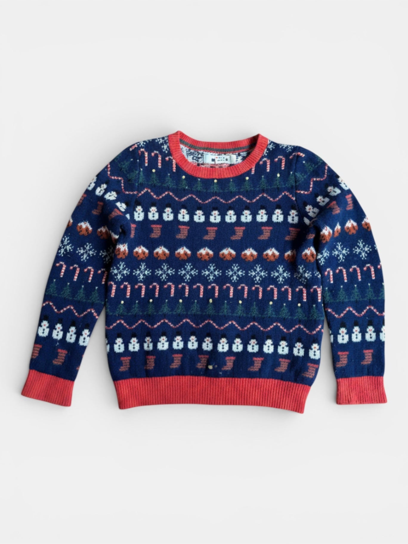 Pullover Blau mit bunten Weihnachtsmotiven Gr.128 | Mini Boden