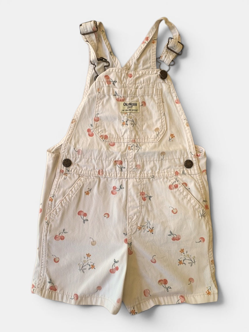 Latzhose kurz Creme mit kirschblütenmuster in rot, orange, grün Gr.110 | OshKosh B'Gosh