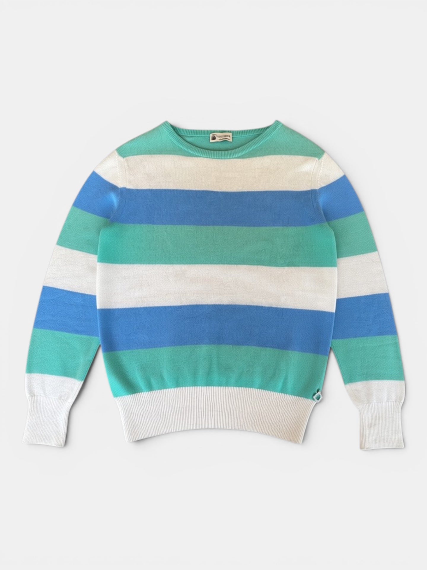 Bunt gestreifter Kaschmir Pullover Türkis, Blau, Weiß Gr.164 | Colombo