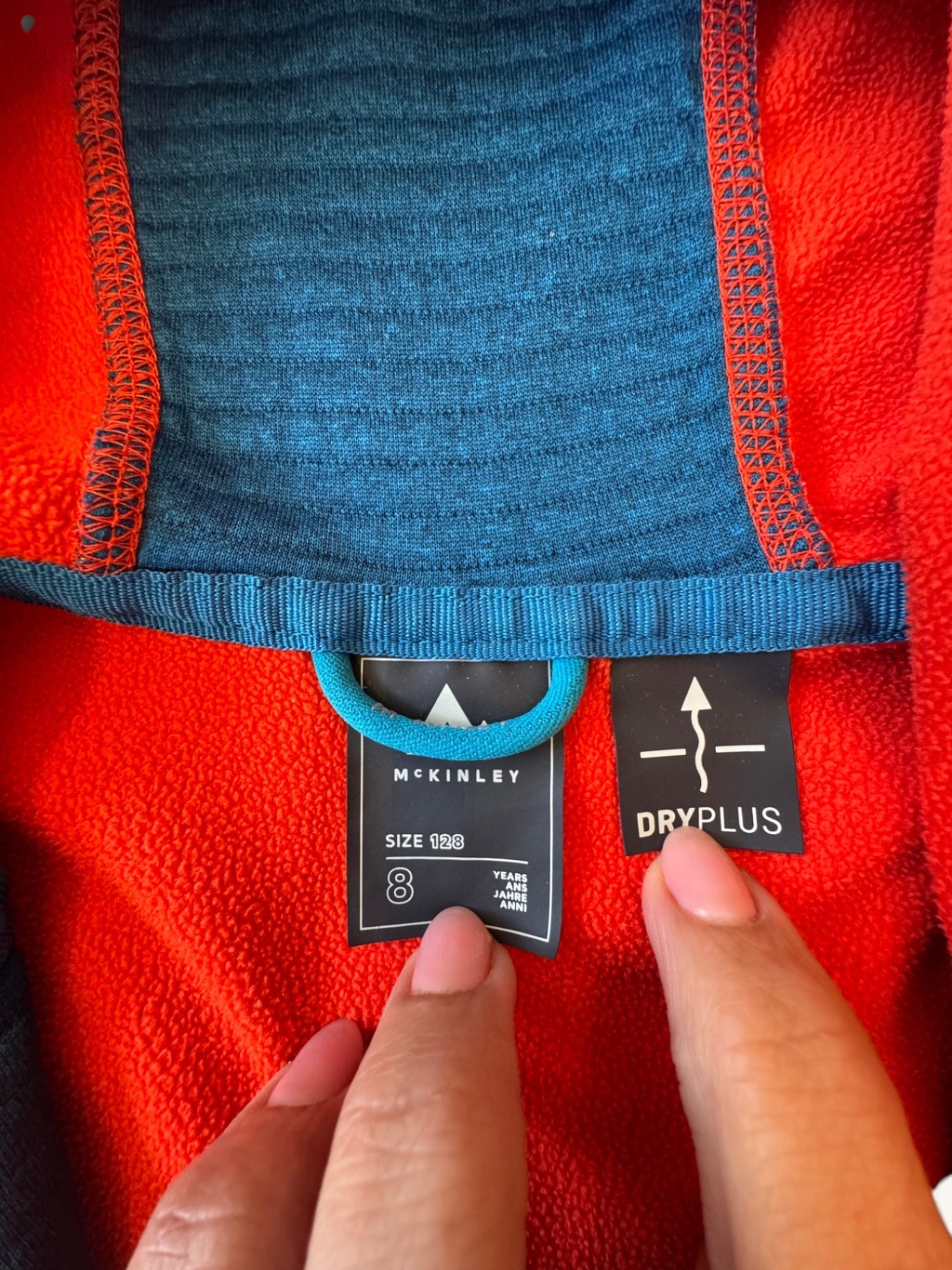 Kinder Fleecejacke / Midlayer Outdoor-Hoodie in Orange/Blau Gr.128 | McKinley