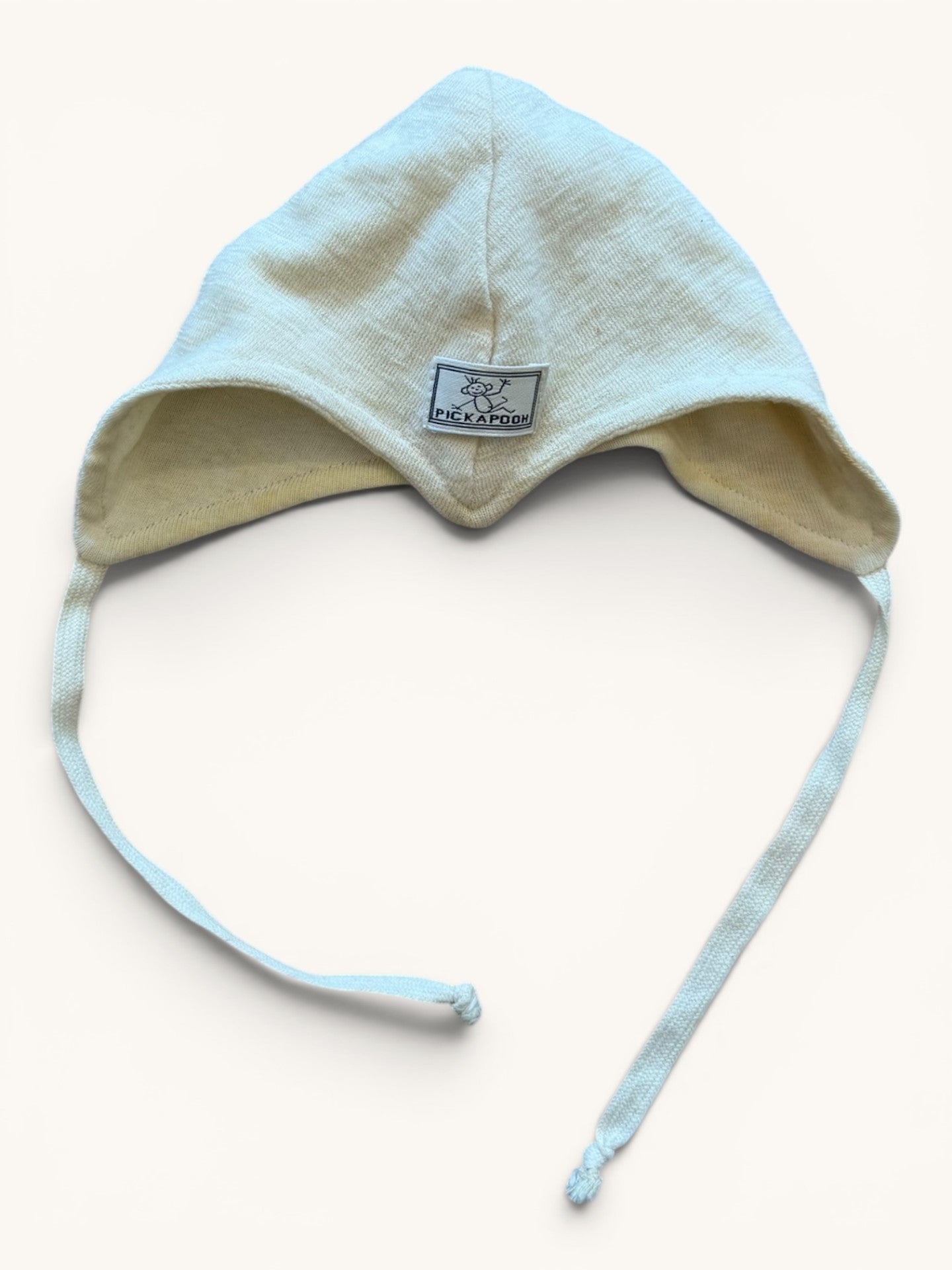 Cremeweiße Zwergenmütze mit Bindeband Bio-Merinowolle Gr.44-46 | Pickapooh