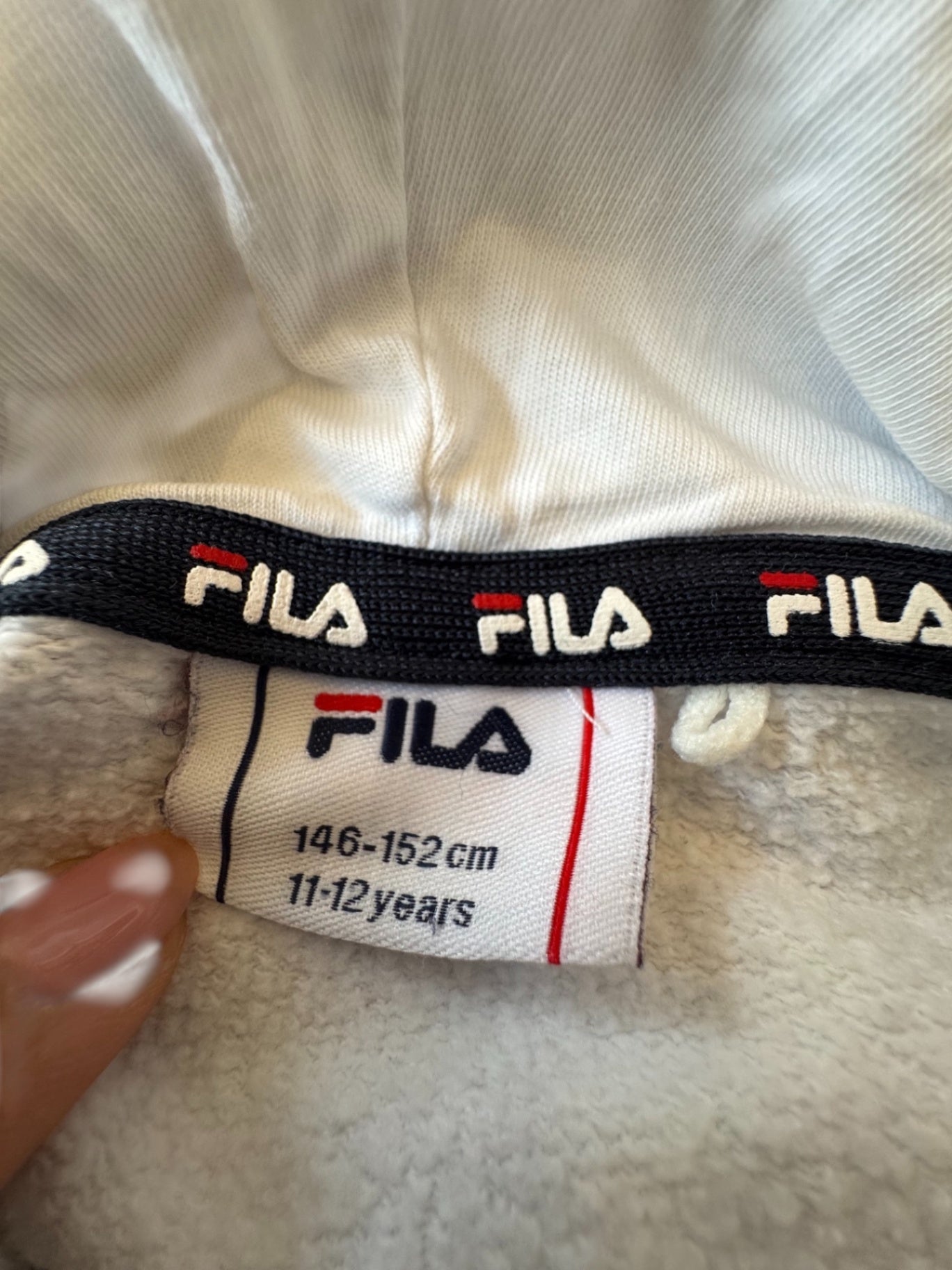 Kapuzenpullover – Weißer Hoodie mit großem Logo-Frontprint Gr.146-152 cm / 11-12 Jahre | Fila