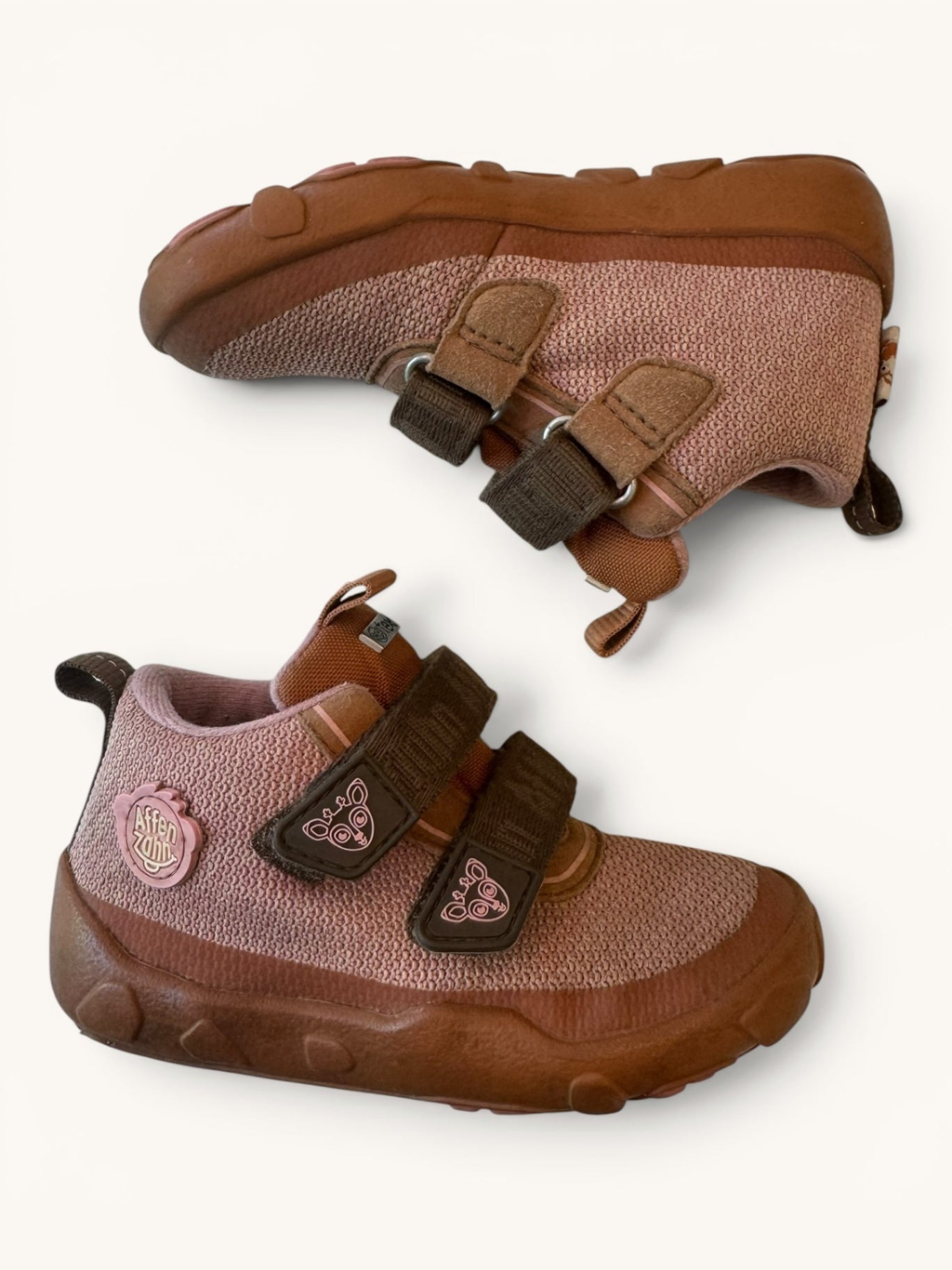 Kinder Barfußschuhe – Staubrosa/Braun Übergangsschuhe mit Klettverschluss & Tex-Membran Gr. EU 25 | Affenzahn