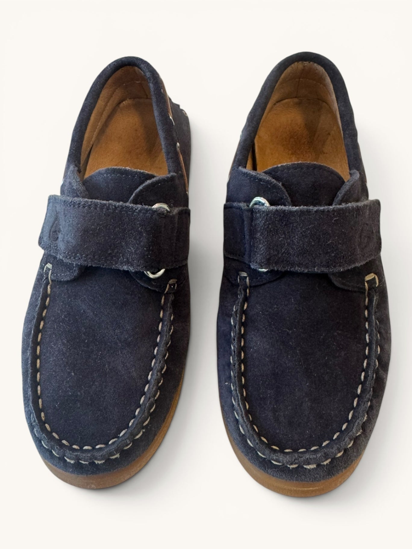 Kinder Leder Mokassins Dunkelblau – Edle Slipper / Bootsschuhe aus Wildleder mit Klettverschluss Gr.30 | Gallucci