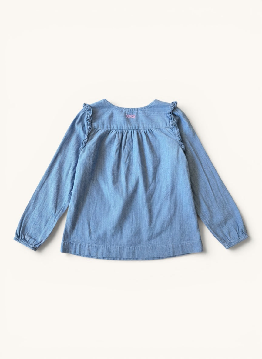 Mädchen Langarmbluse Gestreift – Blau-weiße Tunika mit Rüschen & Neon-Stickerei Gr.128 | Review