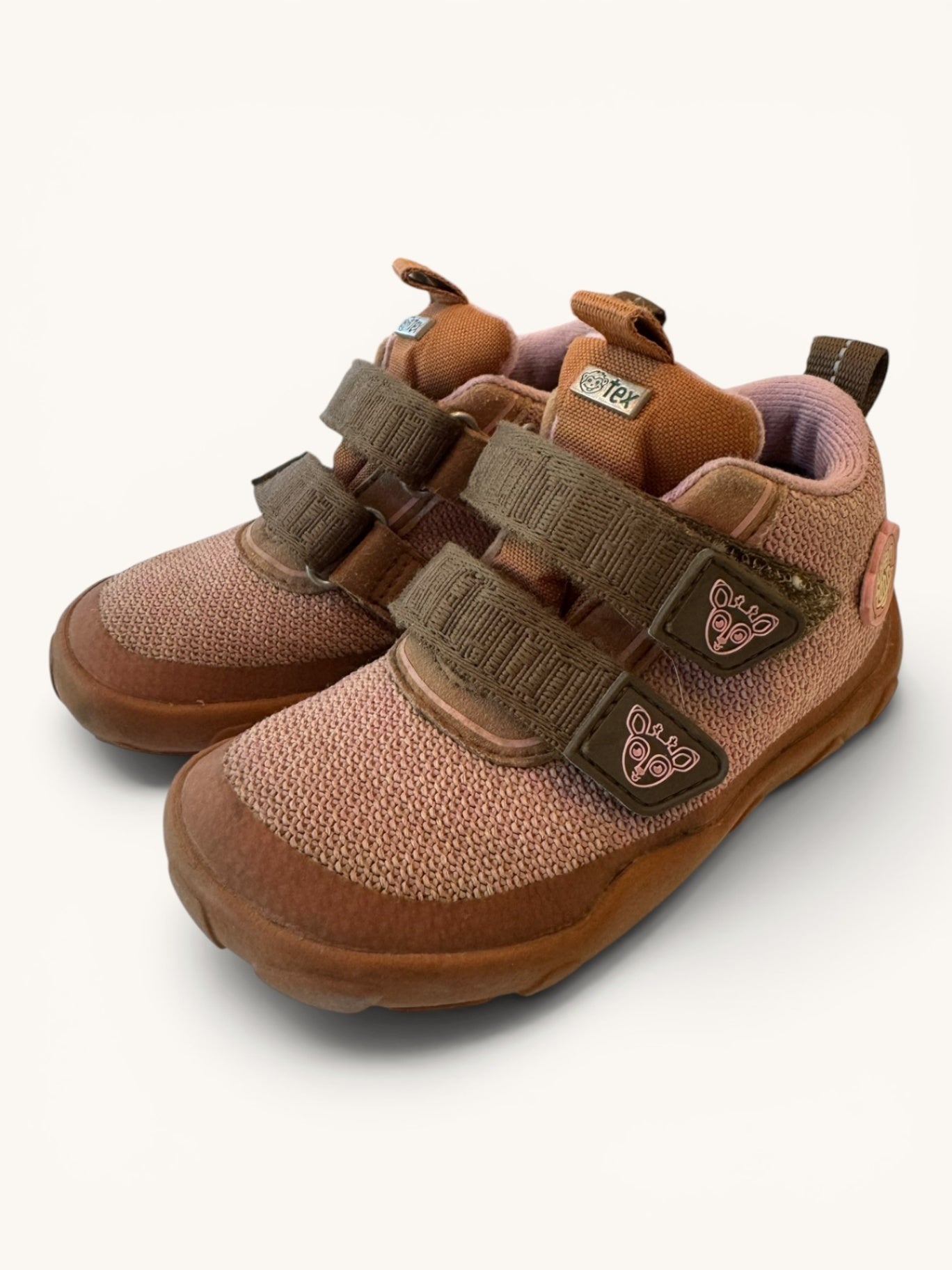 Kinder Barfußschuhe – Staubrosa/Braun Übergangsschuhe mit Klettverschluss & Tex-Membran Gr. EU 25 | Affenzahn