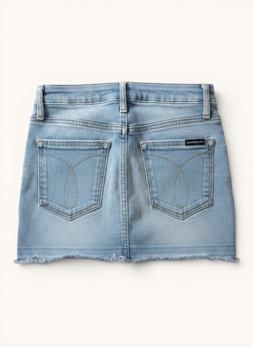 Mädchen Jeansrock – Klassischer Denim Minirock mit ausgefranstem Saum Gr.128 | Calvin Klein Jeans