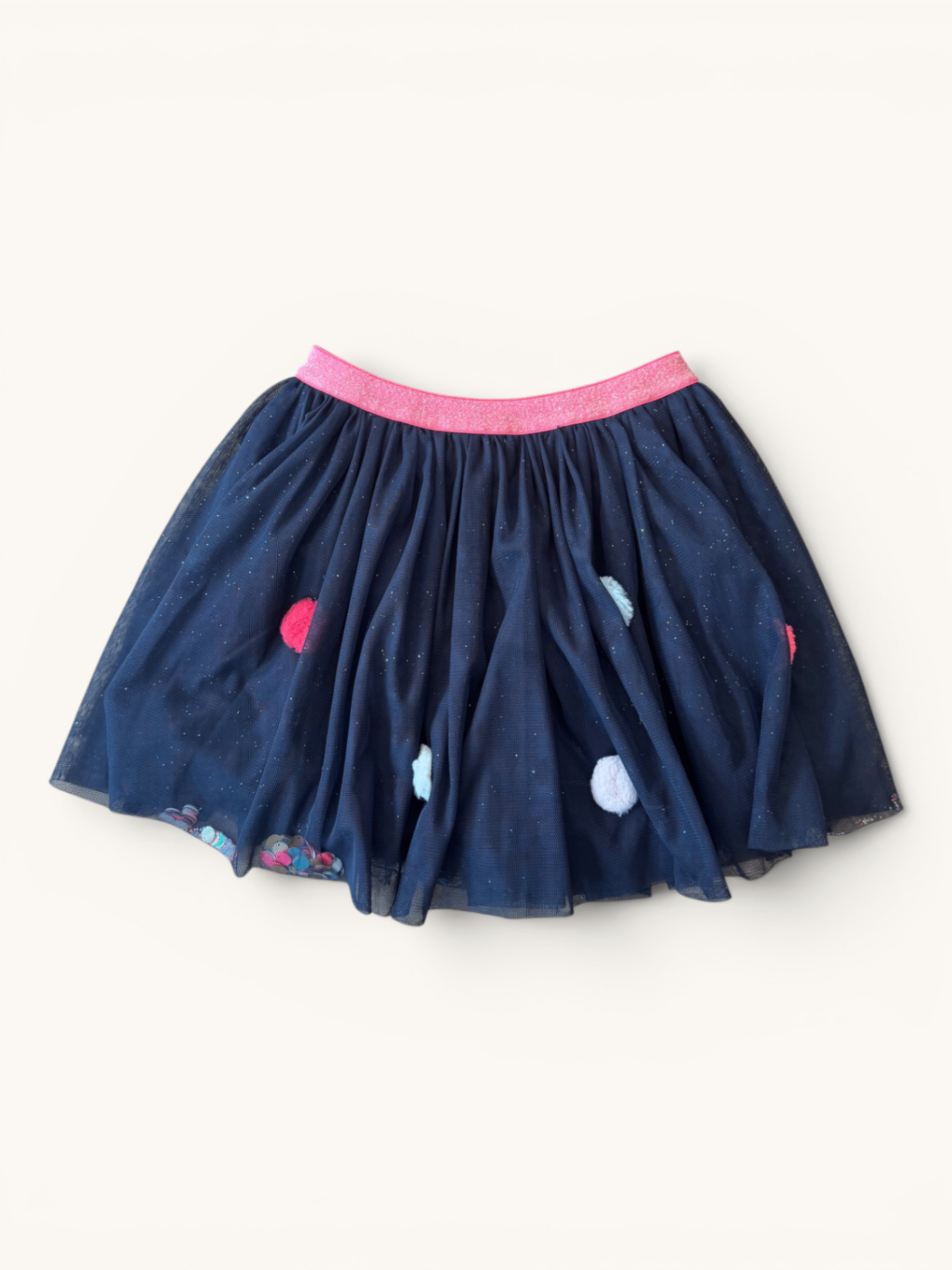 Mädchen Tüllrock Dunkelblau – mit Konfetti, Pompons & Glitzerbund Gr.128 | Billieblush
