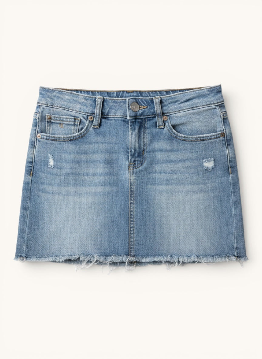 Mädchen Jeansrock – Klassischer Denim Minirock mit ausgefranstem Saum Gr.128 | Calvin Klein Jeans