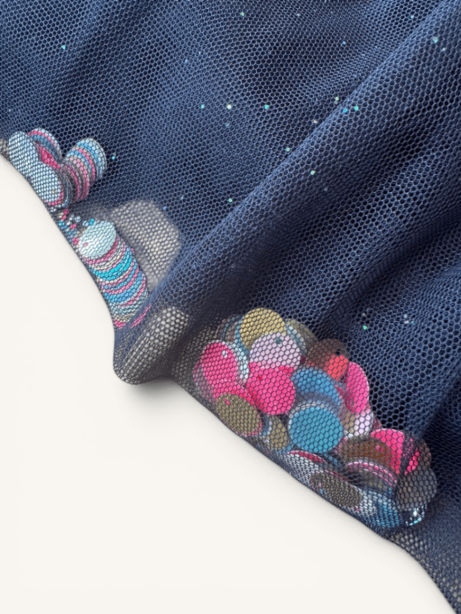 Mädchen Tüllrock Dunkelblau – mit Konfetti, Pompons & Glitzerbund Gr.128 | Billieblush