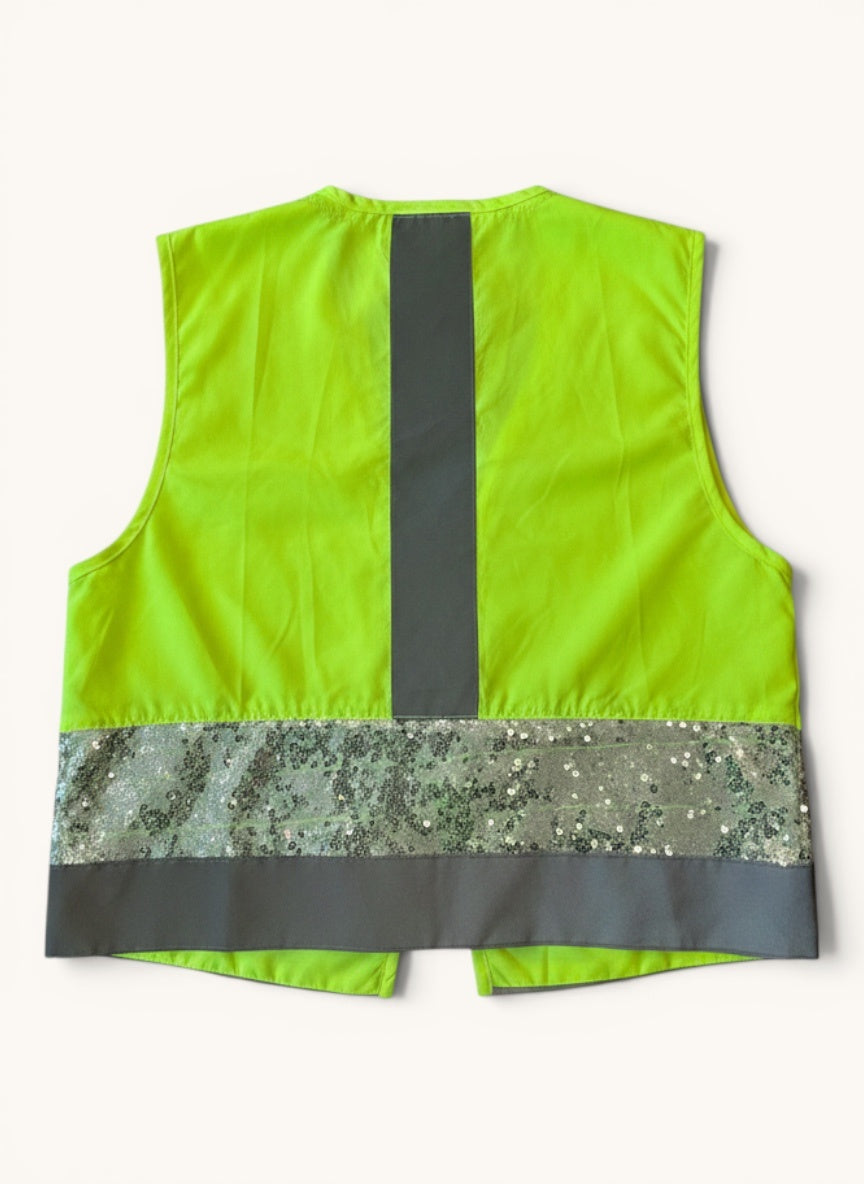 Sicherheitsweste Neongrün, Grau, Pailletten Gr.2-3Y / 92-98 | gofluo