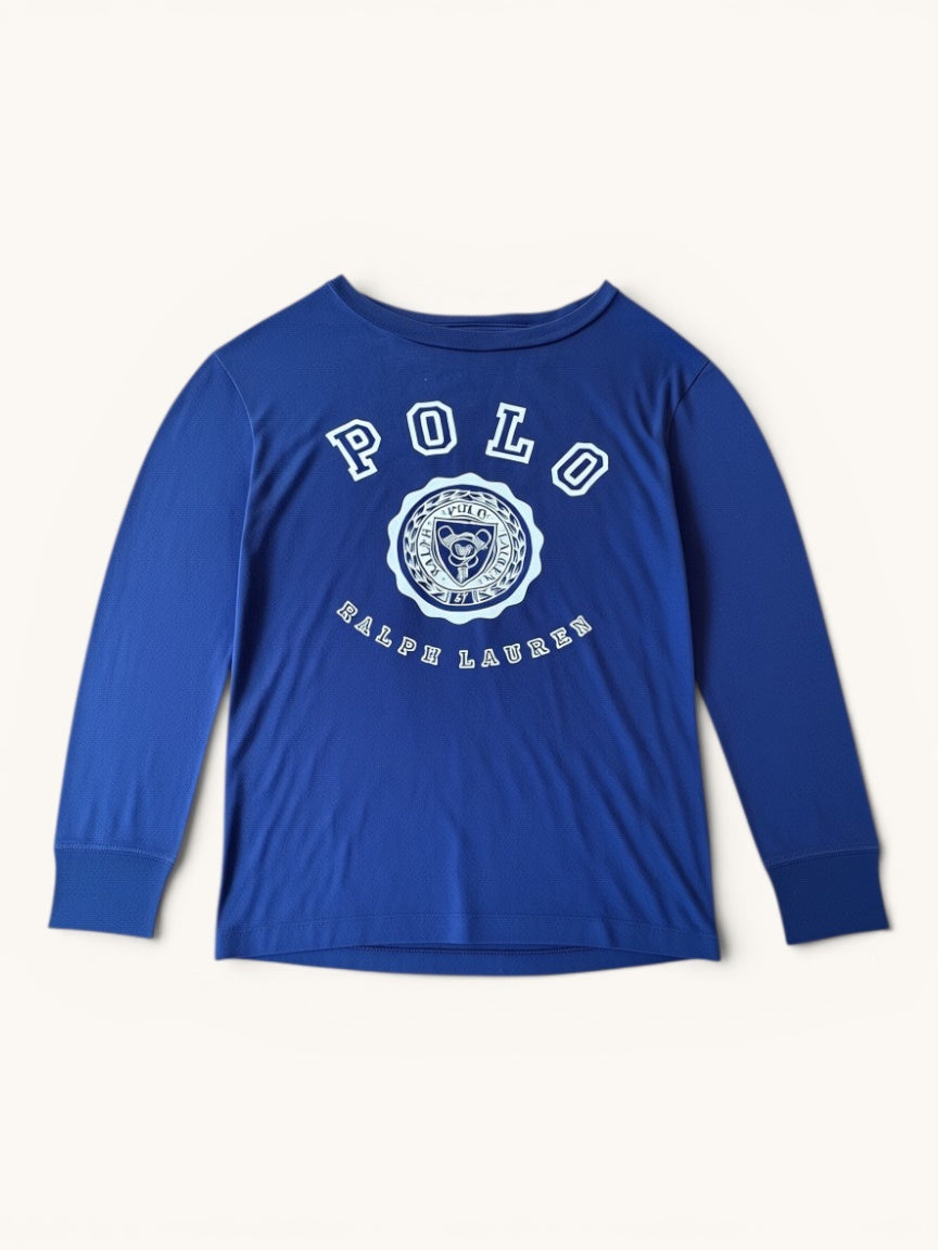 Kinder Langarmshirt Blau Longsleeve mit weißem Vintage-Wappen Gr.134/140 | Polo Ralph Lauren