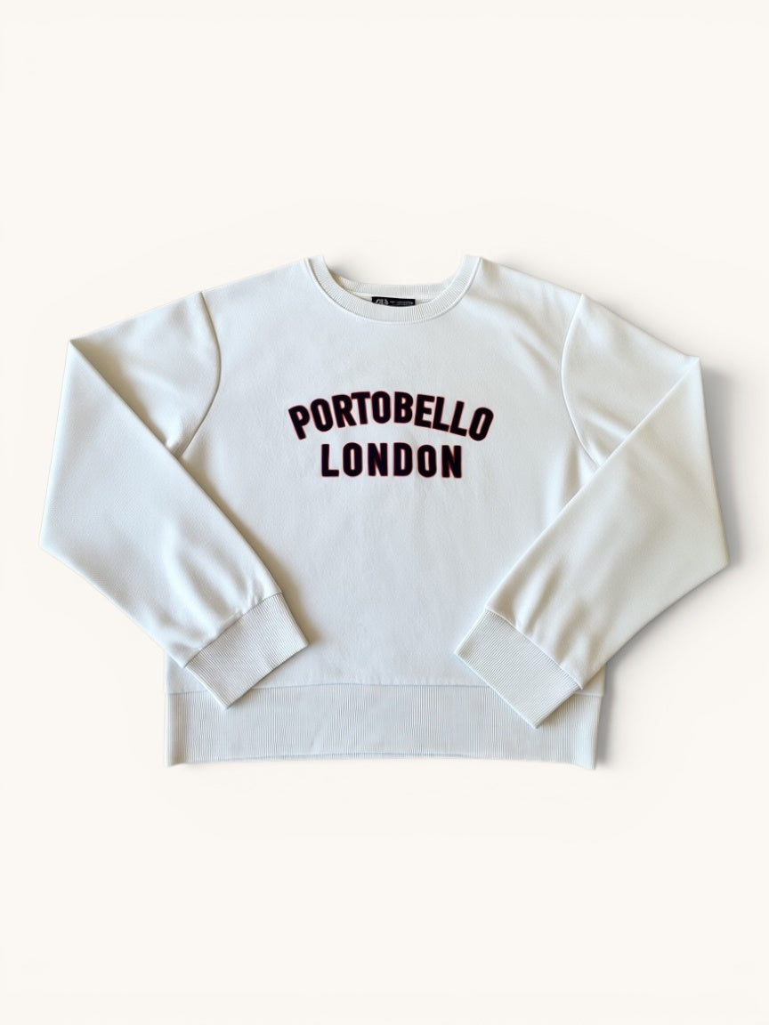 Kinder Sweatshirt Weiß – Crewneck mit „Portobello London“ College-Schriftzug Gr.152 / S / | Zara