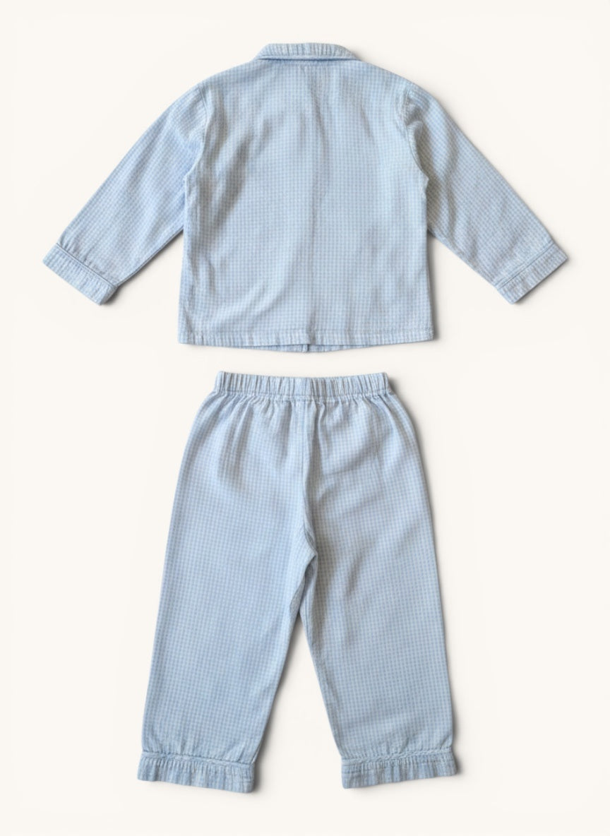 Baby-Pyjama / Schlafanzug (Zweiteiler) Hellblau kariert – Gr. 18M Gr.18M | Pukatuka