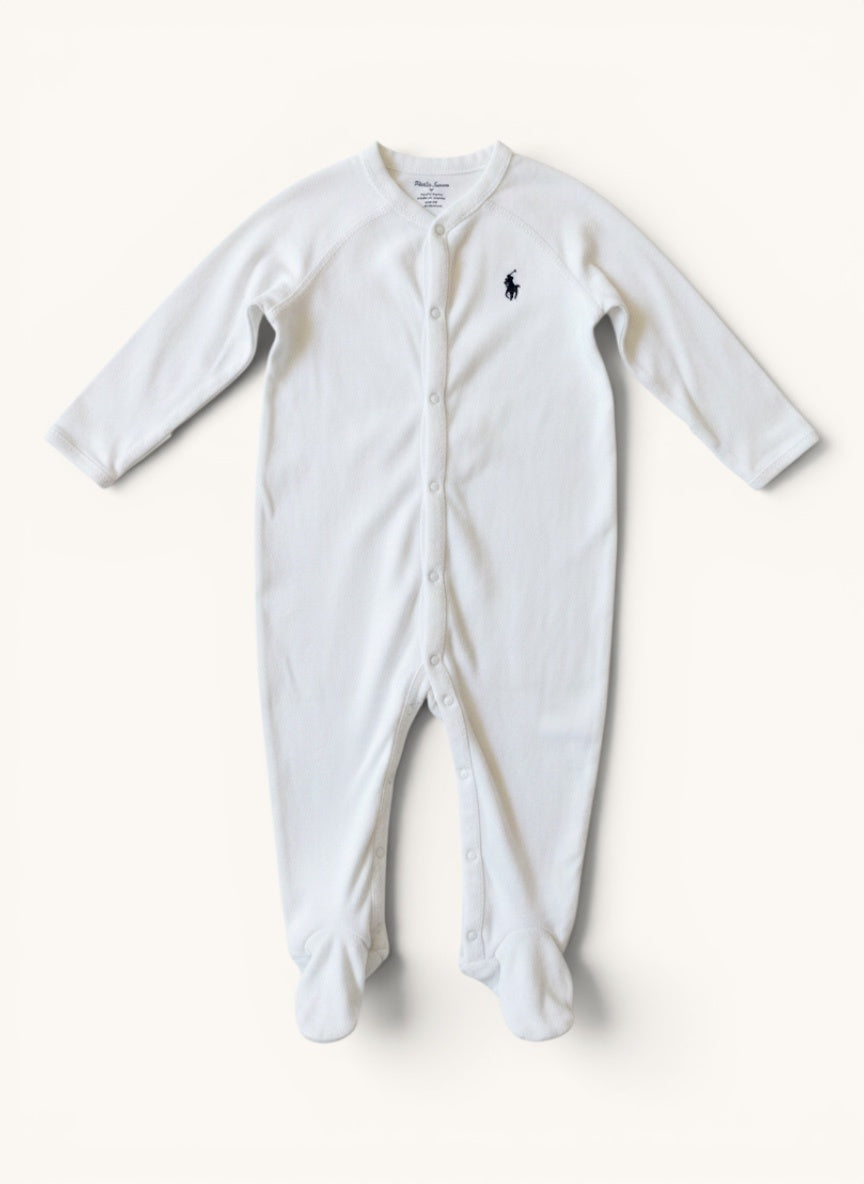 Baby-Strampler / Schlafanzug mit Füßchen in Weiß – Gr. 9M Gr.68 | Ralph Lauren