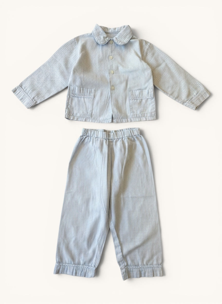 Baby-Pyjama / Schlafanzug (Zweiteiler) Hellblau kariert – Gr. 18M Gr.18M | Pukatuka