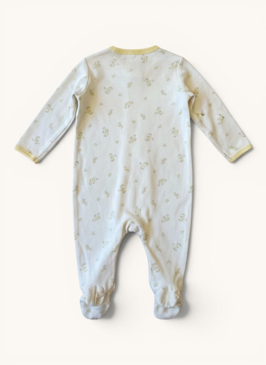 Strampler Gelb/Weiß – Kuscheliger Schlafanzug mit Fuß & Allover-Muster Gr. 68 | Petit Bateau