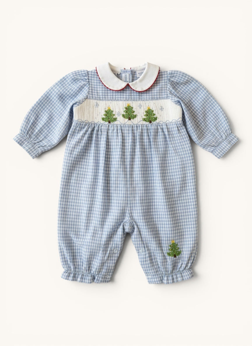 Festlicher Baby-Einteiler / Strampler mit Weihnachtsbaum-Smocking Gr.6m | Vive la fete