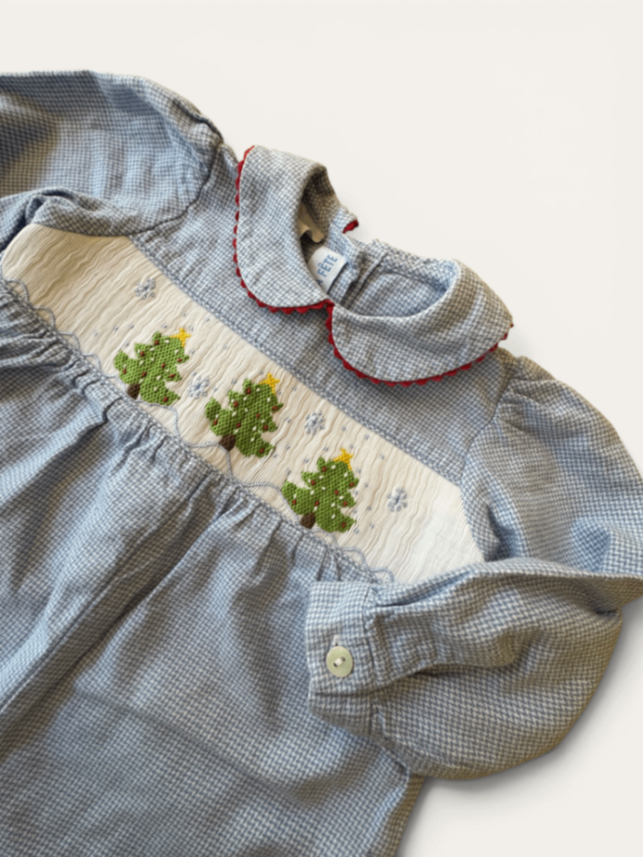 Festlicher Baby-Einteiler / Strampler mit Weihnachtsbaum-Smocking Gr.6m | Vive la fete