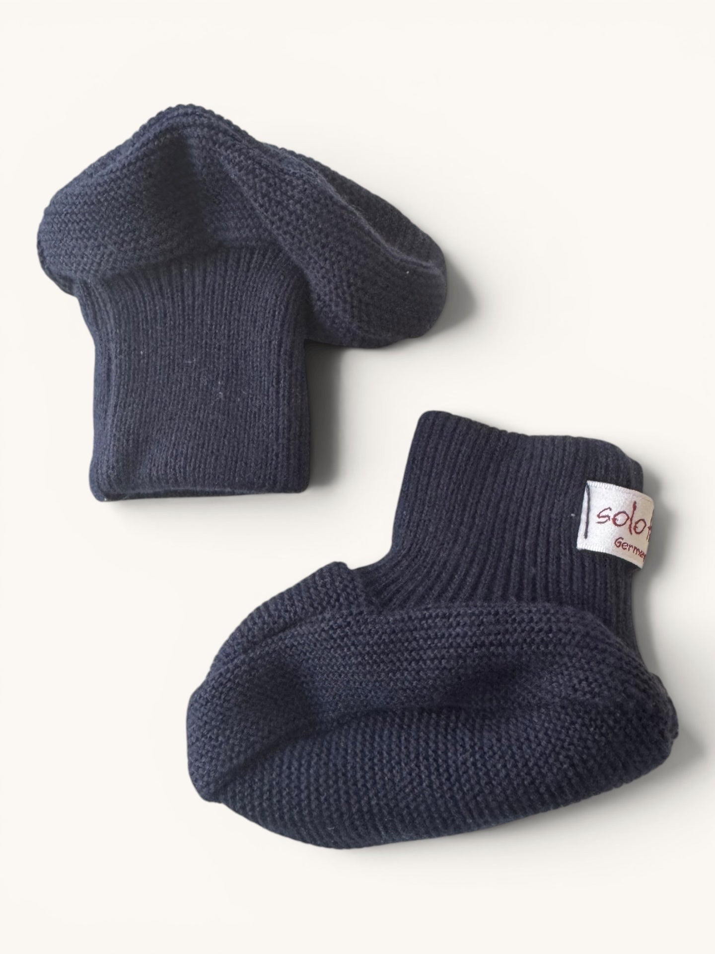 Premium Babyschuhe aus weicher Wolle Dunkelblau Gr.3-6m | Soto