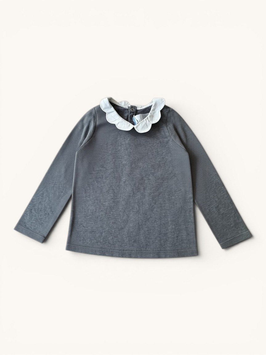 Feines Langarmshirt mit Wellen-Bubikragen in Grau Gr.104 | Jacadi Paris