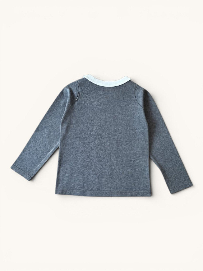Feines Langarmshirt mit Wellen-Bubikragen in Grau Gr.104 | Jacadi Paris