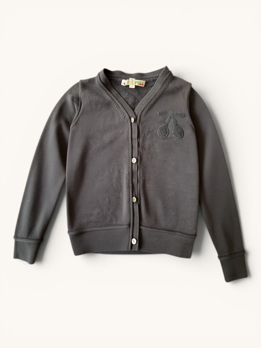 Feinstrick-Cardigan mit Kirsch-Applikation Schwarz Gr.6 | Bonpoint