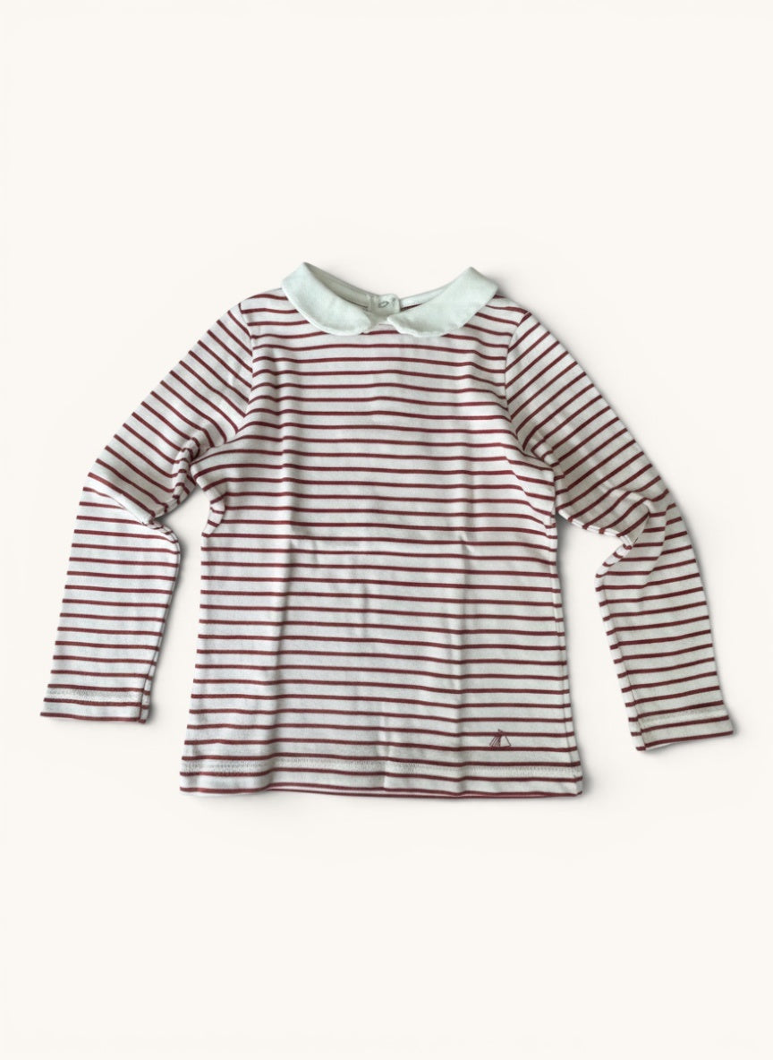 Langarmshirt mit Bubikragen & roten Streifen Gr.4A/102cm | Petit Bateau