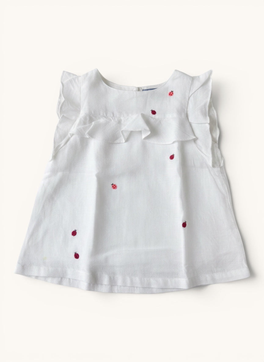 Edle Leinenbluse mit Marienkäfer-Stickerei Gr.6A / 116cm | Jacadi Paris