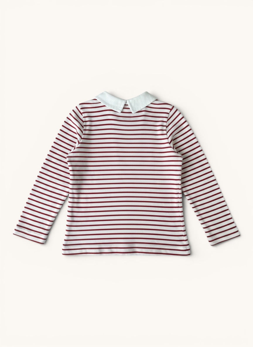 Langarmshirt mit Bubikragen & roten Streifen Gr.4A/102cm | Petit Bateau
