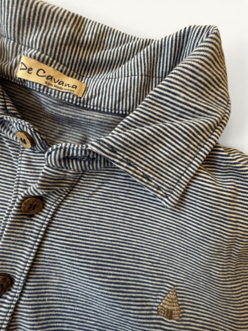 Maritimes Feinstreifen-Poloshirt Blau-Weiß gestreift Gr.10 | De Cava