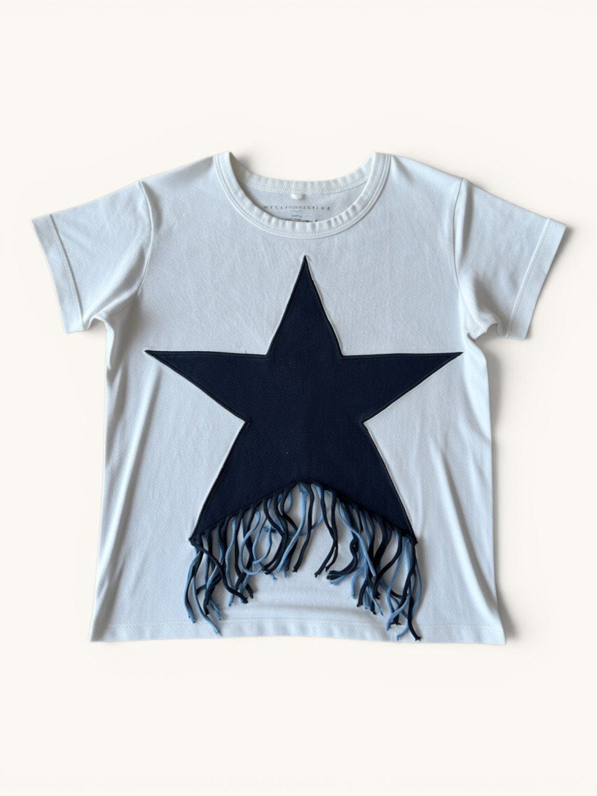 Weißes T-Shirt mit Stern-Applikation & Fransen Gr.116 | Stella McCartney Kids