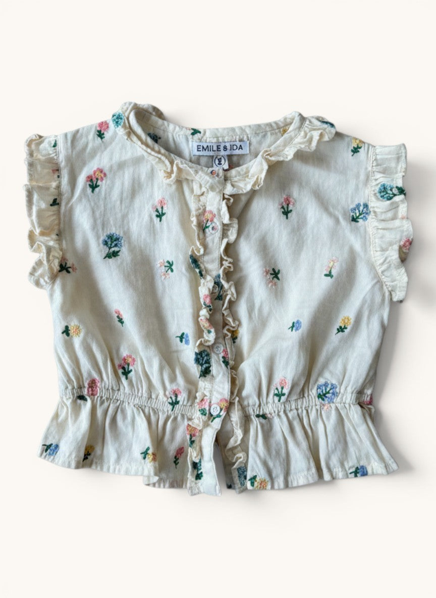 Bluse Creme mit buntem Blumenmuster Gr.116 | EMILE & IDA