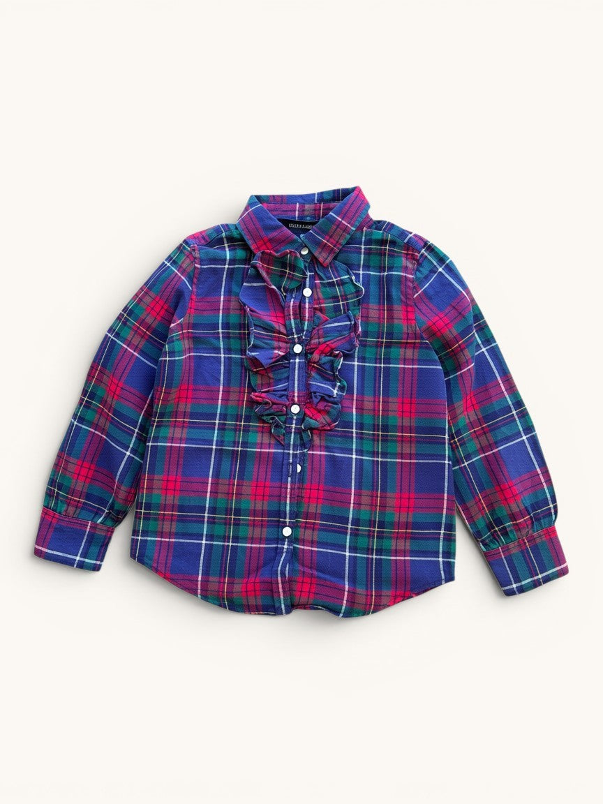 Karierte Flanell-Bluse mit RüschenleisteGr.4/4T | Ralph Lauren
