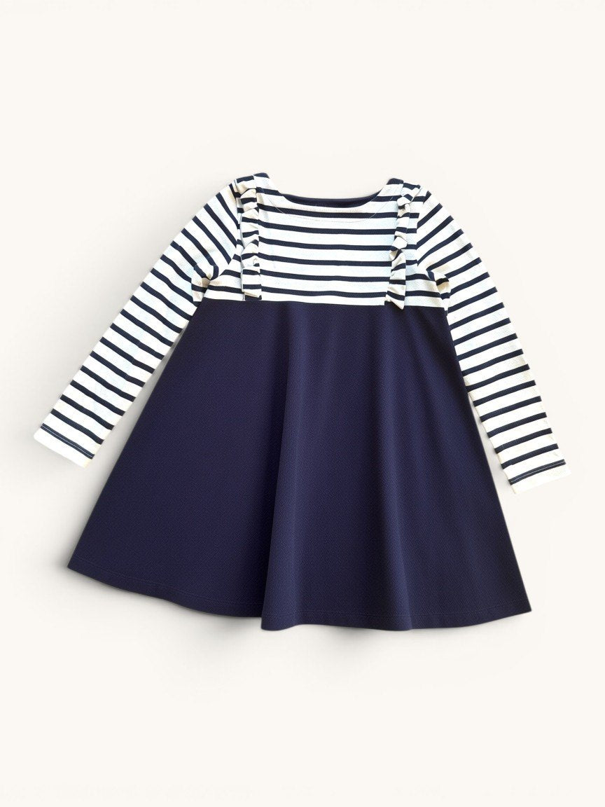 Langarmkleid mit Streifen & Rüschen Gr.6M | Petit Bateau