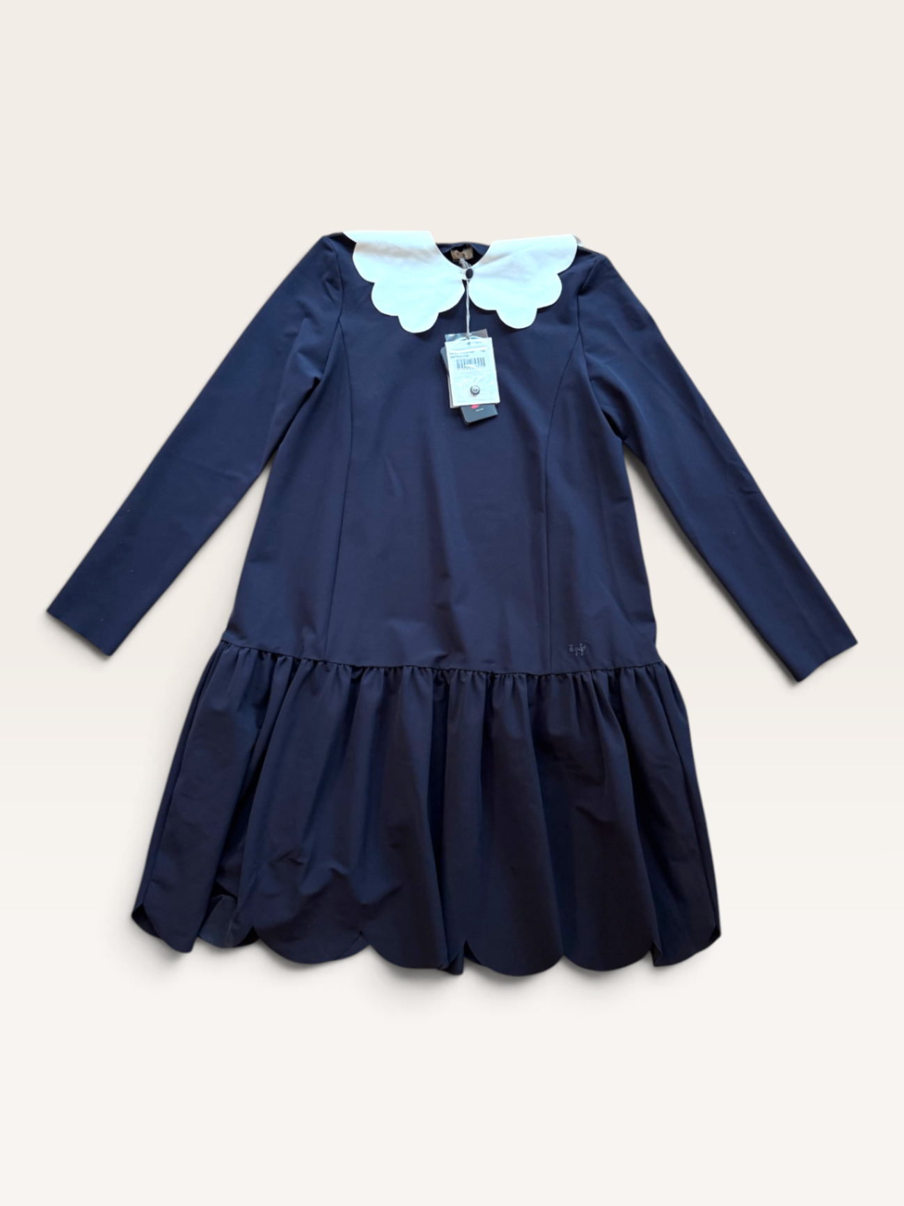 Dunkelblaues Kleid mit Scallop-Kragen und Faltenrock | Il Gufo (Neu mit Etikett)