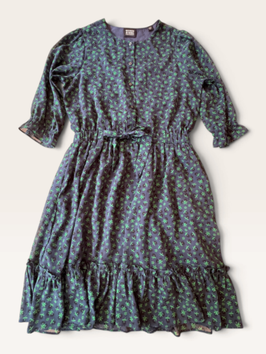 Chiffon-Kleid mit grünen Neon-Akzenten Gr.12/152 | Scotch & Soda