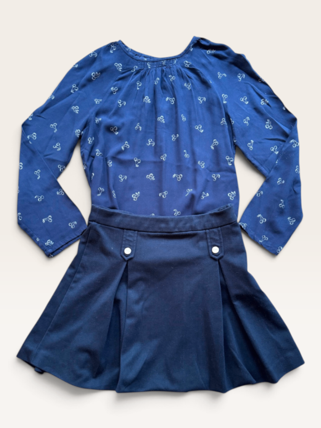Langarm-Bluse mit Kirschen-Print Dunkelblau Gr.12 | Bonpoint