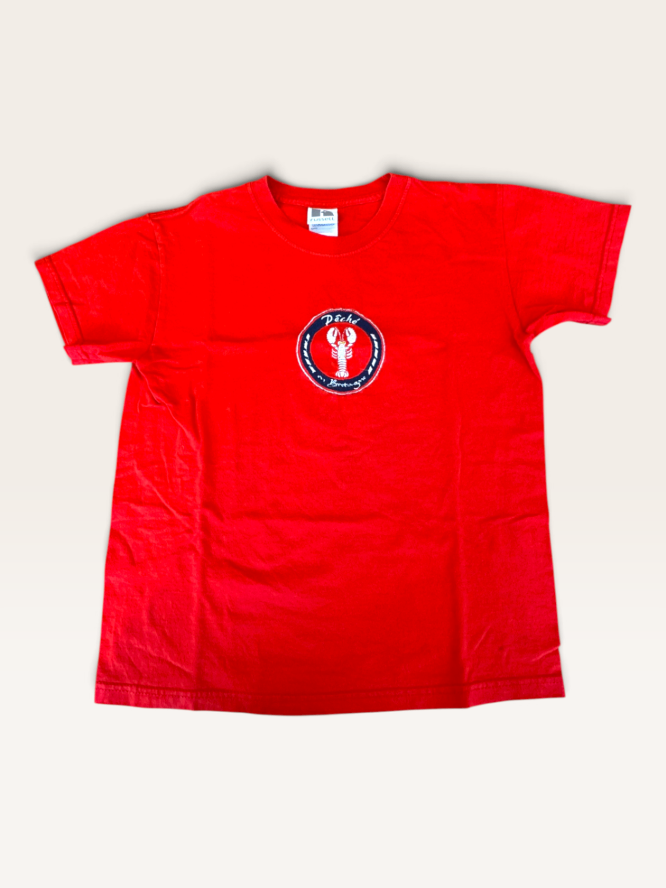Rotes T-Shirt mit Hummer-Patch Gr.140 | Russell