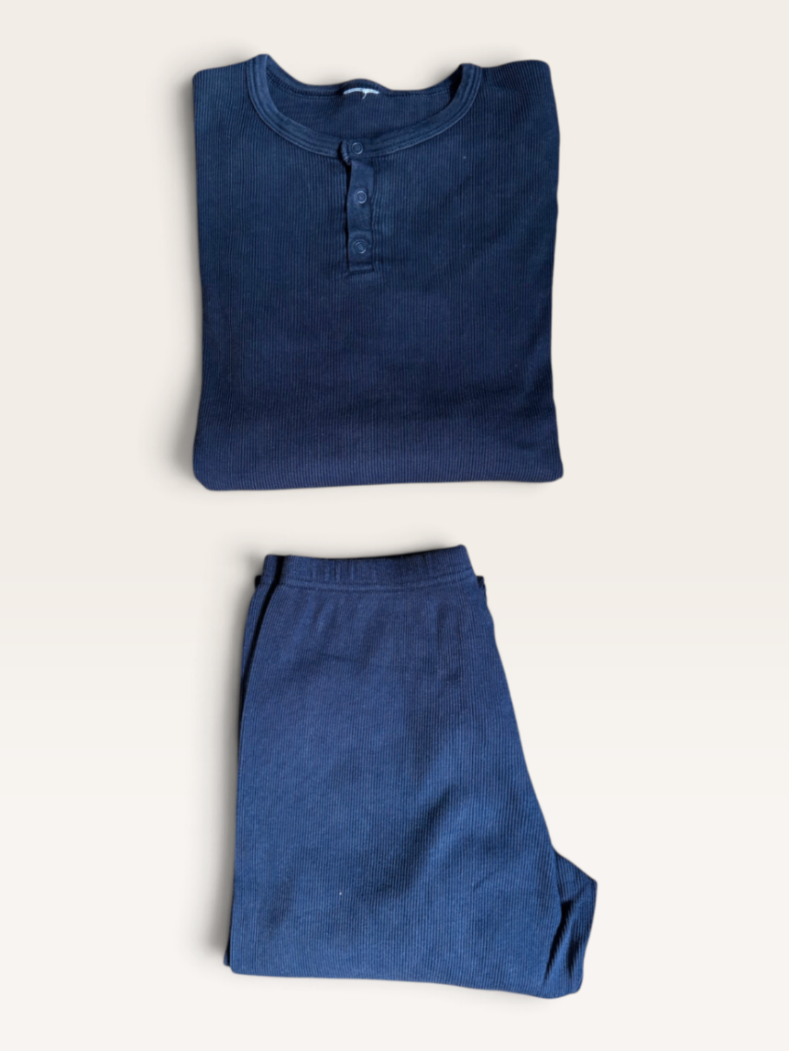 Rippstrick-Pyjama-Set, Marineblau (Henley-Stil) Dunkelblau Gr.152 (Label fehlt) | Petit Bateau