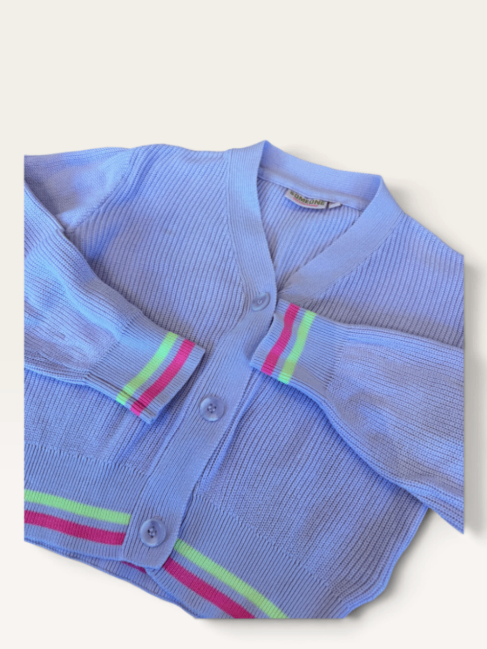 Kinder-Cardigan mit Neon-Streifen, Hellblau/Flieder Gr.12 | SOMEONE