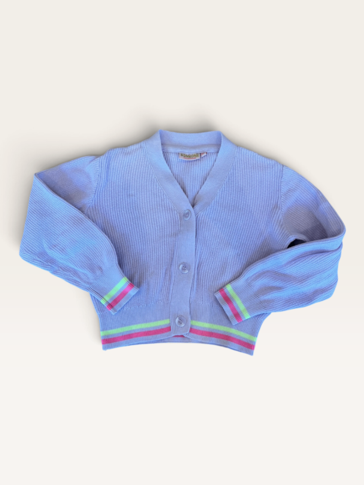 Kinder-Cardigan mit Neon-Streifen, Hellblau/Flieder Gr.12 | SOMEONE