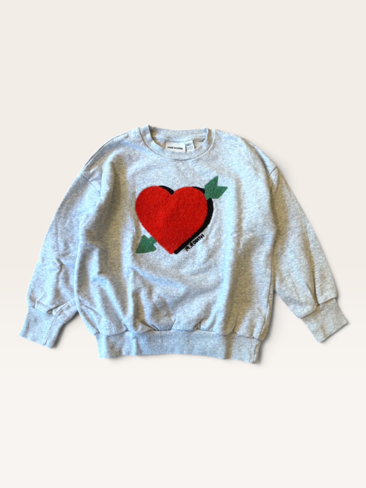 Kinder-Sweatshirt, Grau-Melange mit Herz-Applikation Grau Gr.128/134 | Mini Rodini