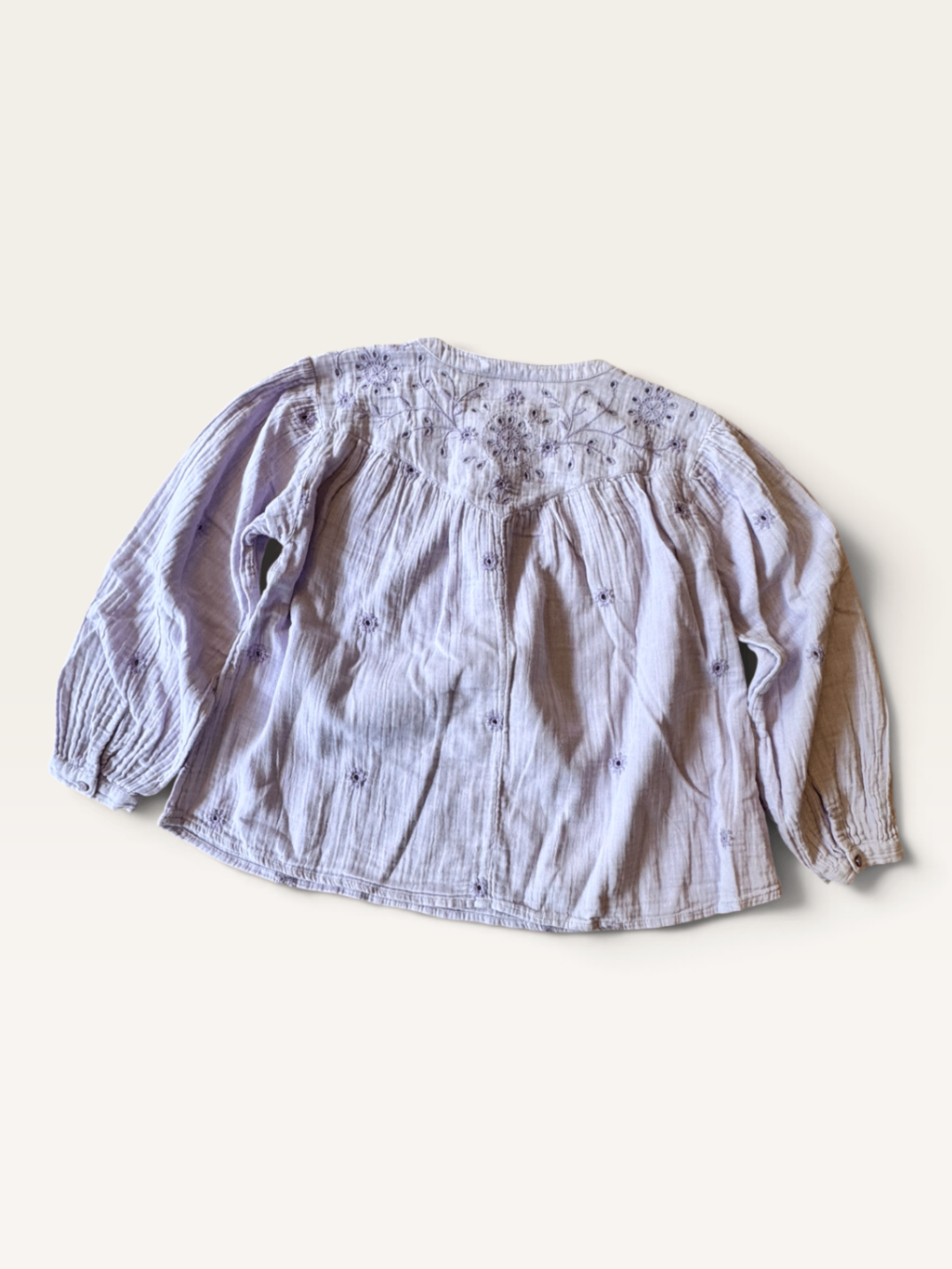 Romantische Musselin-Bluse mit Stickerei & Lochspitze (Flieder / Hellviolett) Gr.10 / 140 | Zara