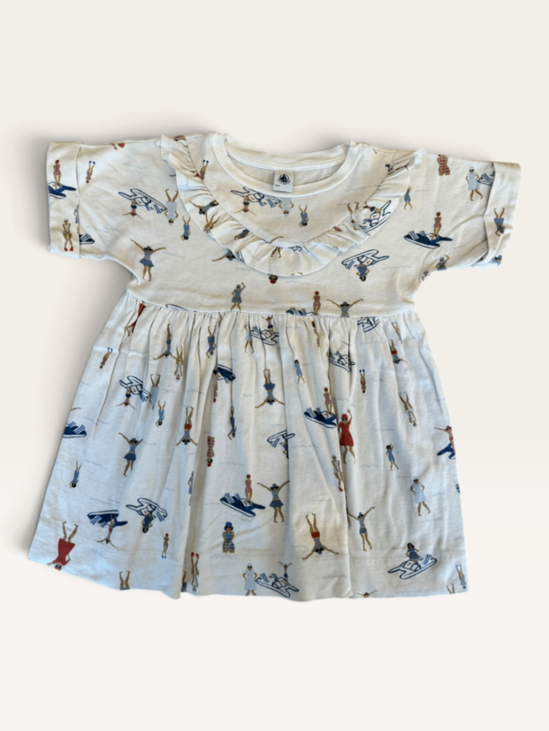 Sommerliches Jerseykleid mit Schwimmer-Print & Rüllchen (Gr. 4 Jahre / 104 cm) | Petit Bateau