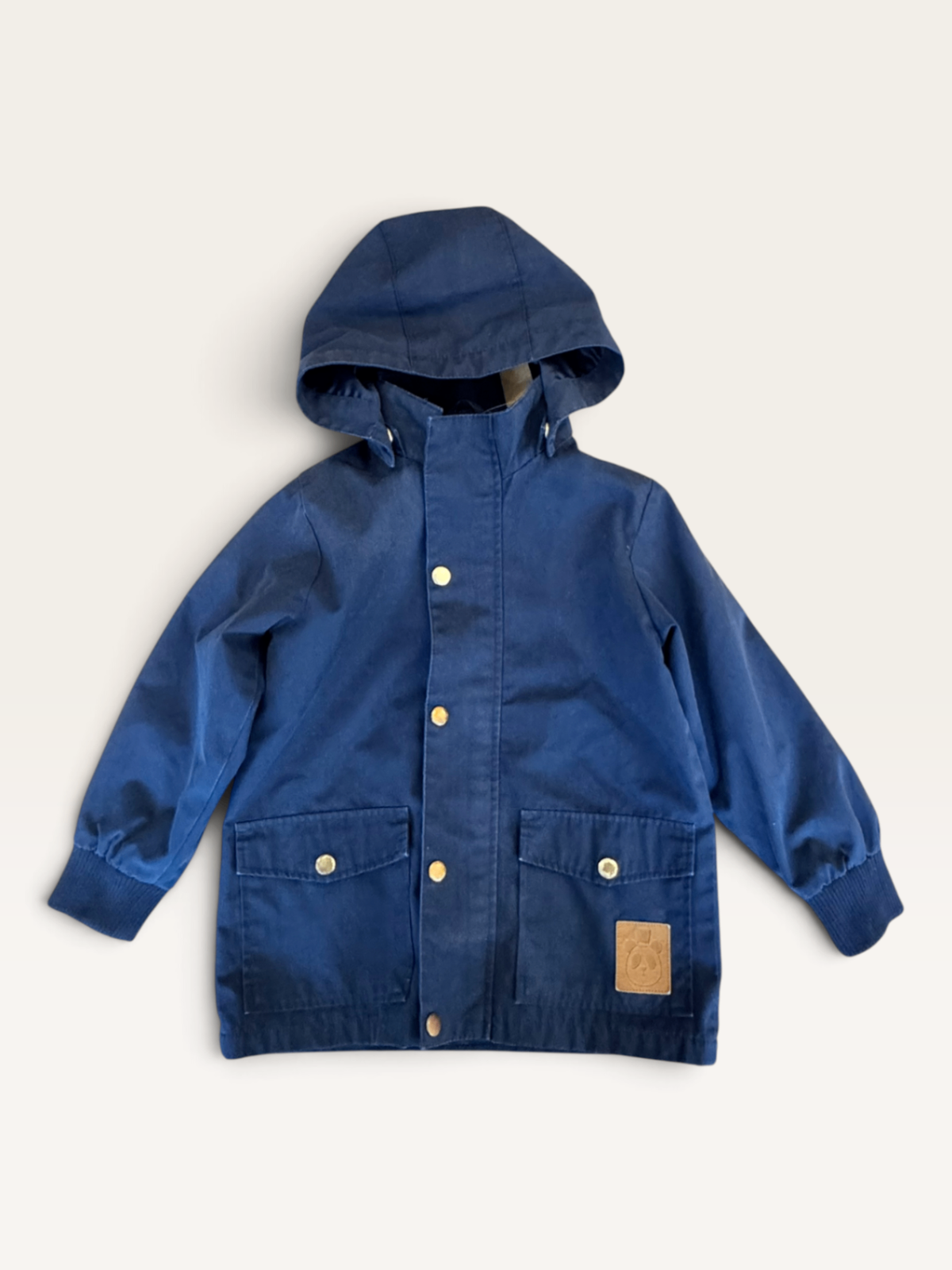 Übergangsjacke mit Kapuze & Panda-Patch in Dunkelblau (Gr. 104/110) | Mini Rodini