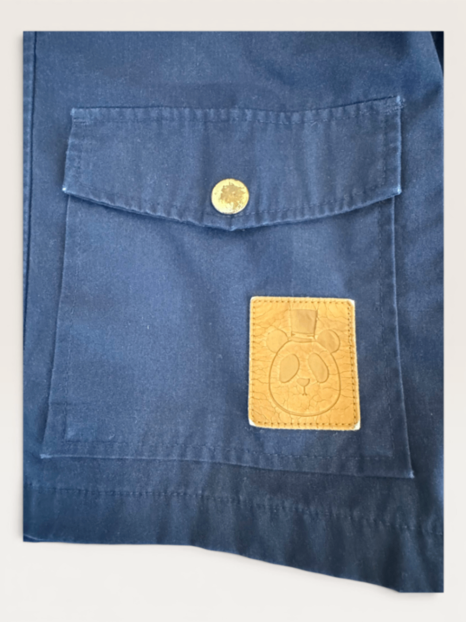 Übergangsjacke mit Kapuze & Panda-Patch in Dunkelblau (Gr. 104/110) | Mini Rodini