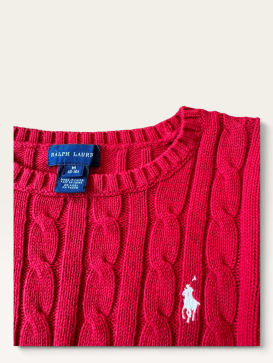 Klassischer Zopfmuster-Pullover in leuchtendem Rot Gr.M (8-10) | Ralph Lauren