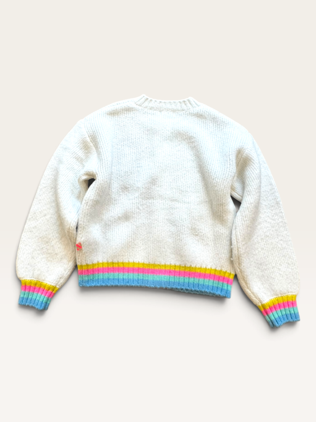 Strickjacke mit bunten Herzen & Regenbogen-Bündchen Off-White (Gr.122/128) | Billieblush